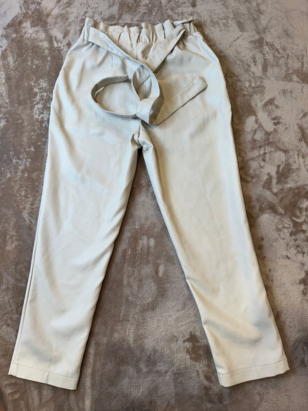 Bagatelle Collection Faux Leather Paperbag Pants Belted Tapered Beige Womens S